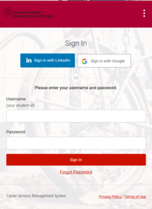 The CREATE student sign in page