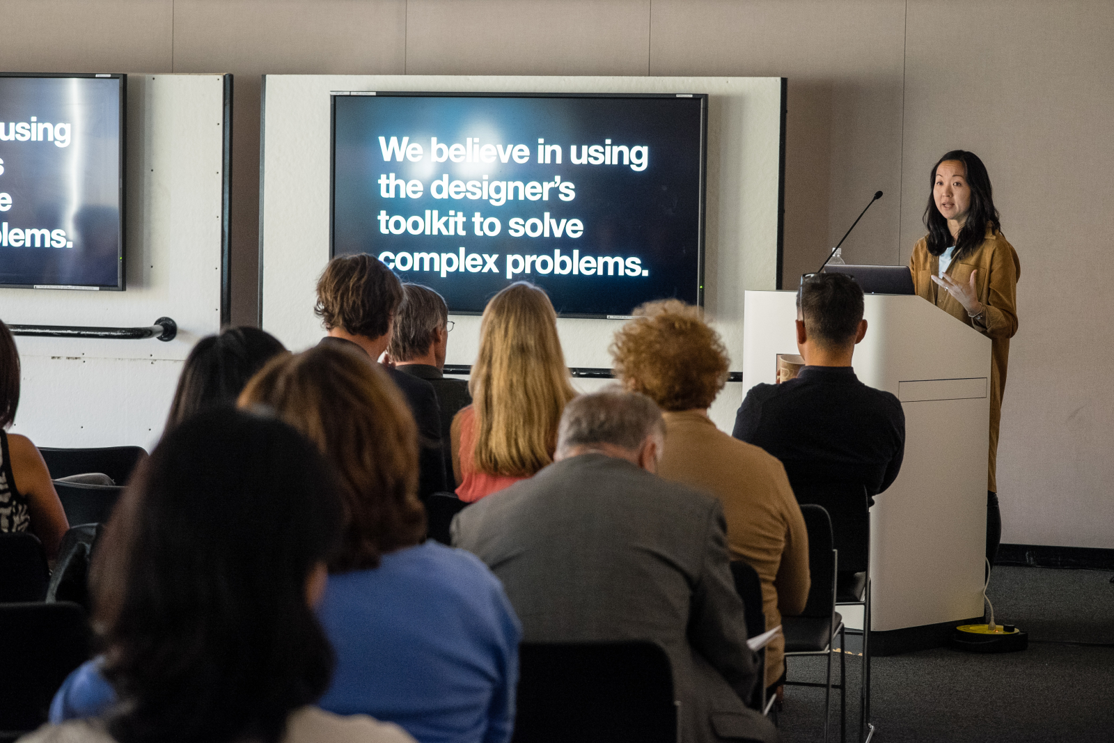 Image of Dana Cho delivering her lecture “Humanizing Technology”