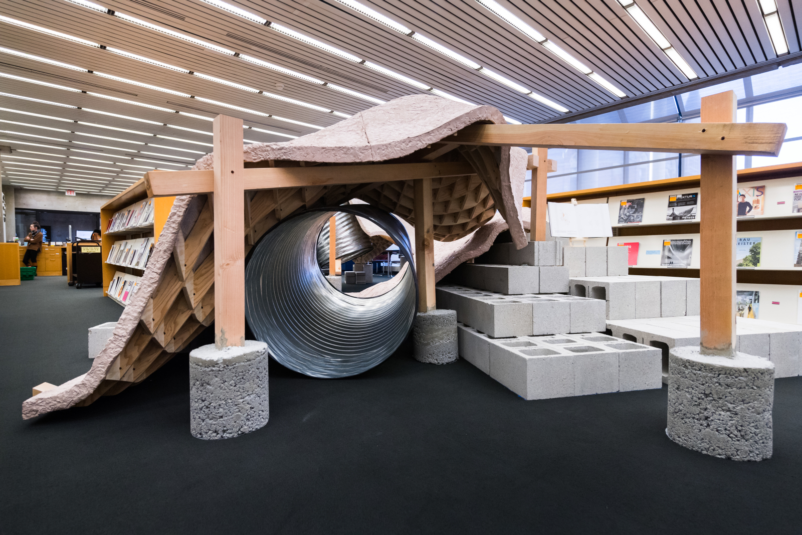 Andrew Holder's "The Kid Gets Out of the Picture" installation in the GSD's Frances Loeb Library