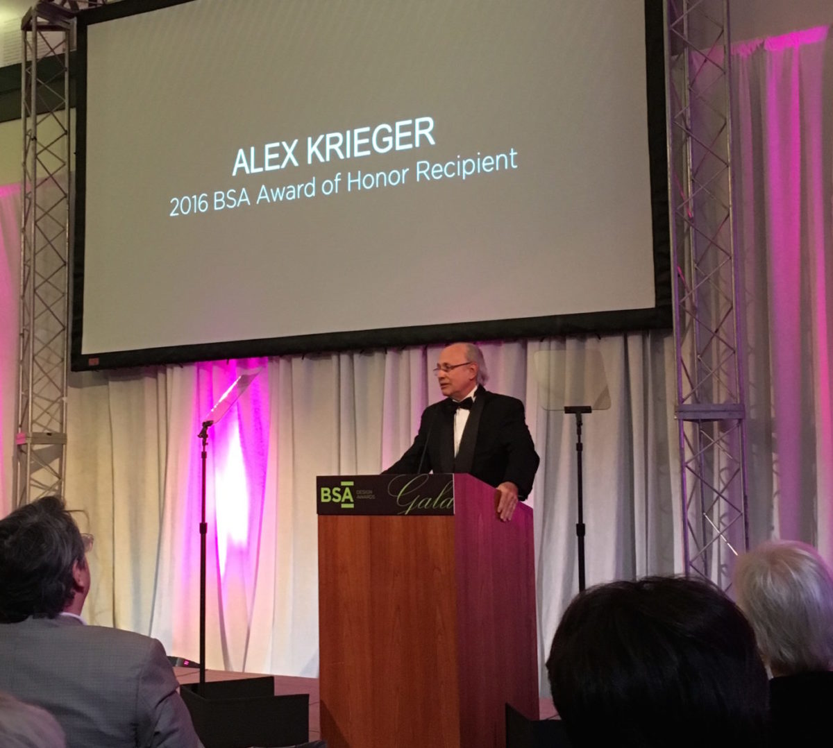 Alex Krieger receives the Boston Society of Architects (BSA) 2016 Award of Honor at the BSA’s February 16 awards ceremony