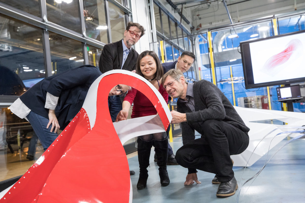 Professor Martin Bechthold advises students at Autodesk's BUILD Space in Boston