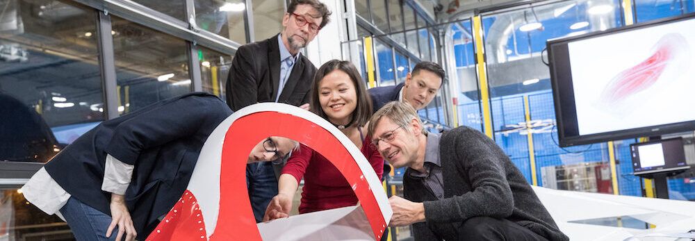 Professor Martin Bechthold advises students at Autodesk's BUILD Space in Boston