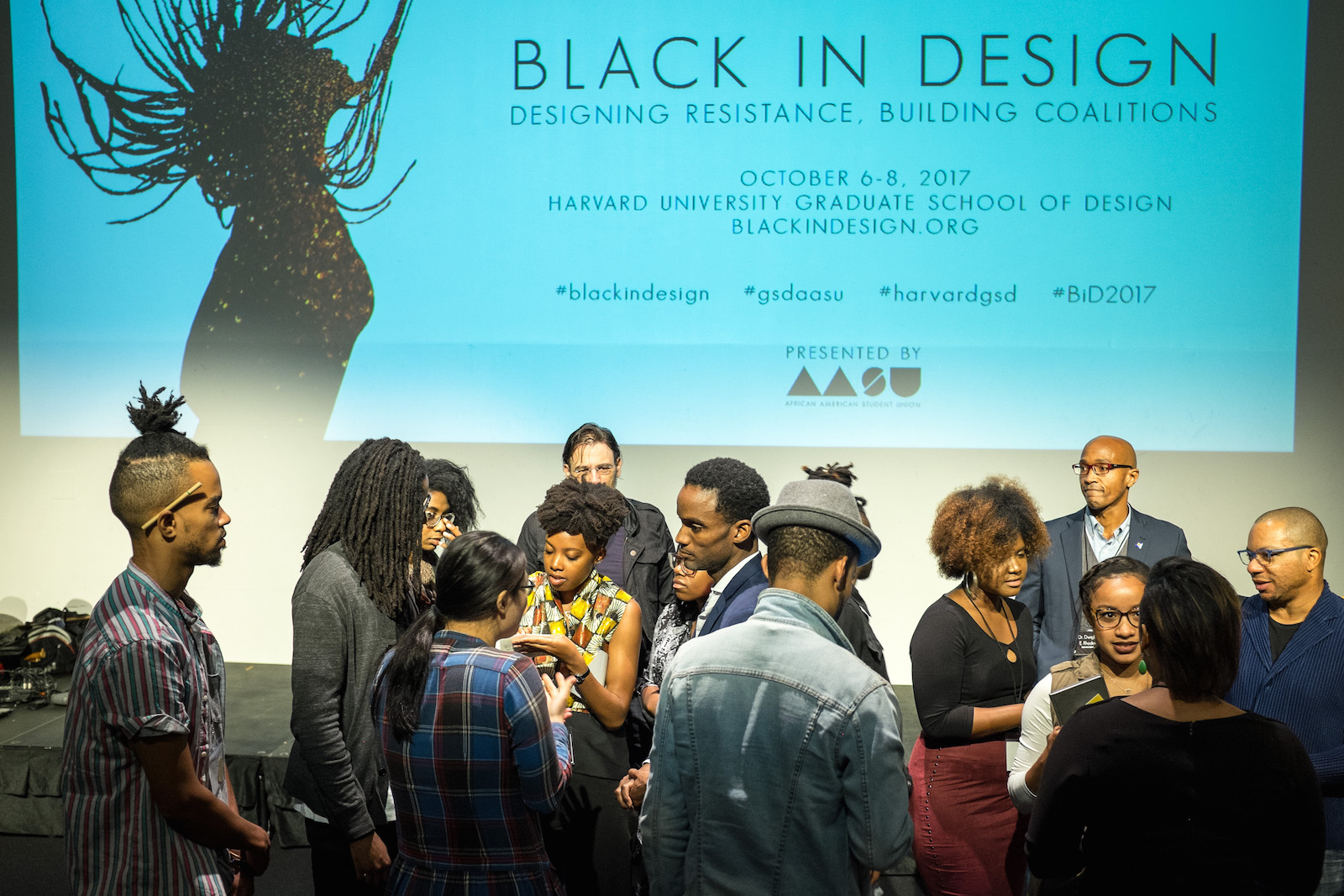 Black in Design Conference participants and audience members mingle between sessions.