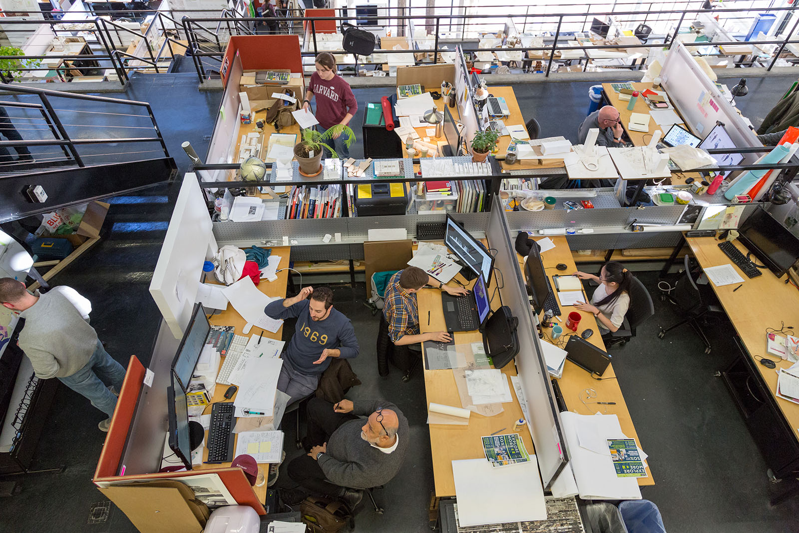 Students working in the trays