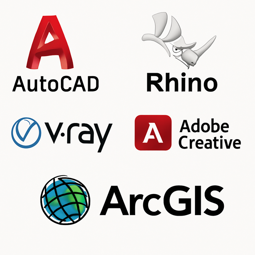 IT Software Applications (AutCAD, Rhino, Vray, Adobe Creative Cloud, ArcGIS)