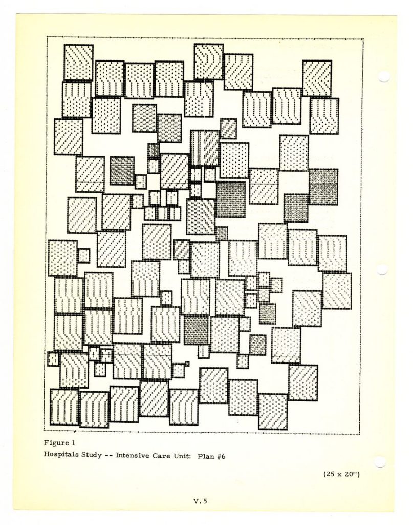 “Hospitals Study,” output of LOKAT II software by Allen Bernholtz, 1969-70.