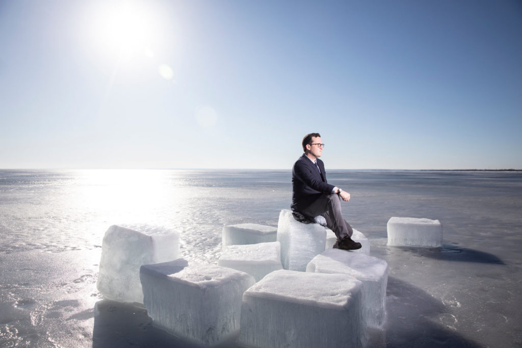 Jesse Keenan on Lake Superior. “At the end of the day, it’s really about fresh water,” he said. Credit: Tim Gruber for The New York Times