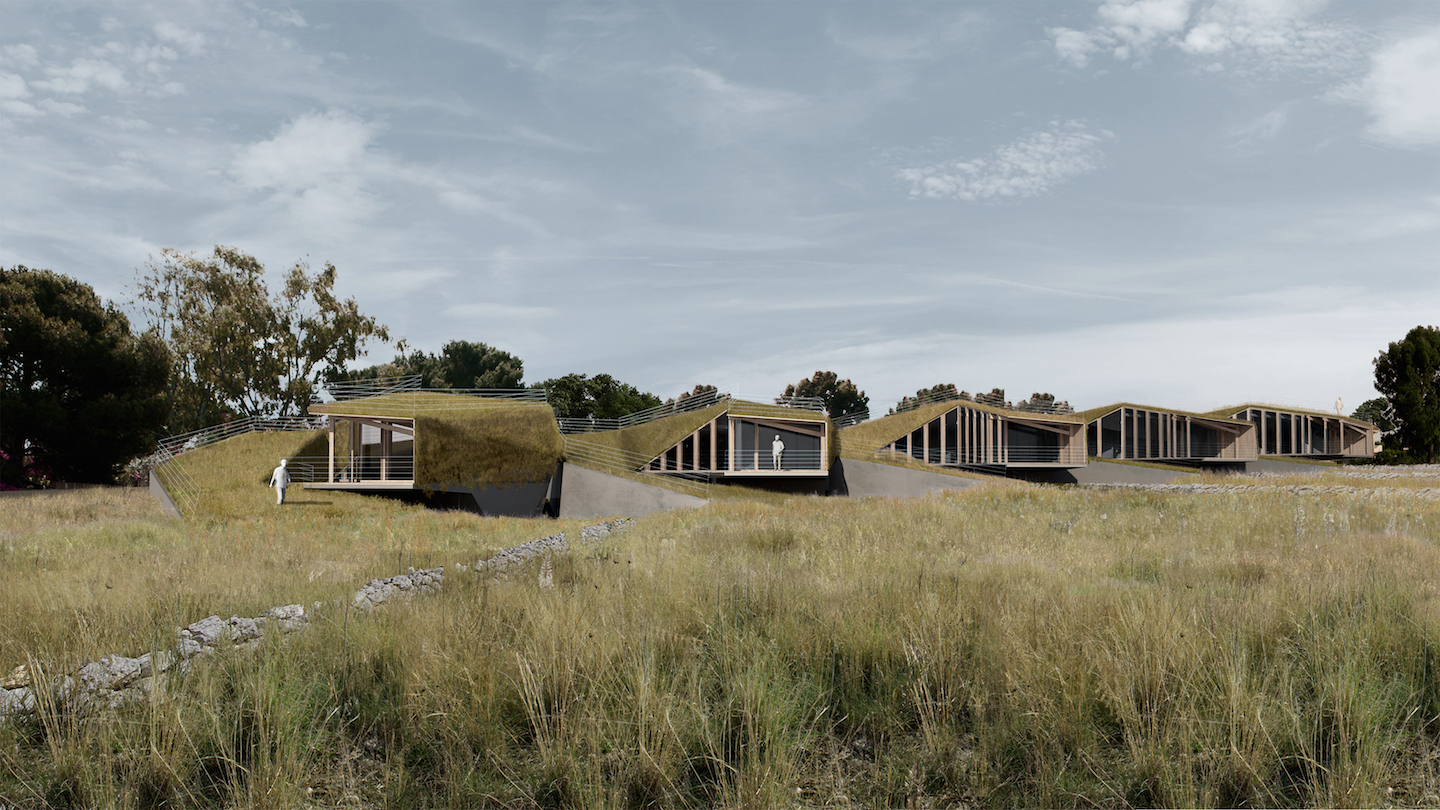 I Ramarri (Siracusa, Italy, 2012), terraced houses overlooking an agrarian landscape framed by the sea. Project by AION (Aleksandra Jaeschke and Andrea Di Stefano).