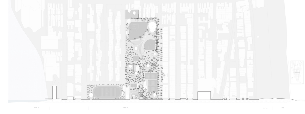 Oblique site plan and section 2