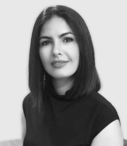 black and white headshot of Mojdeh Mahdavi