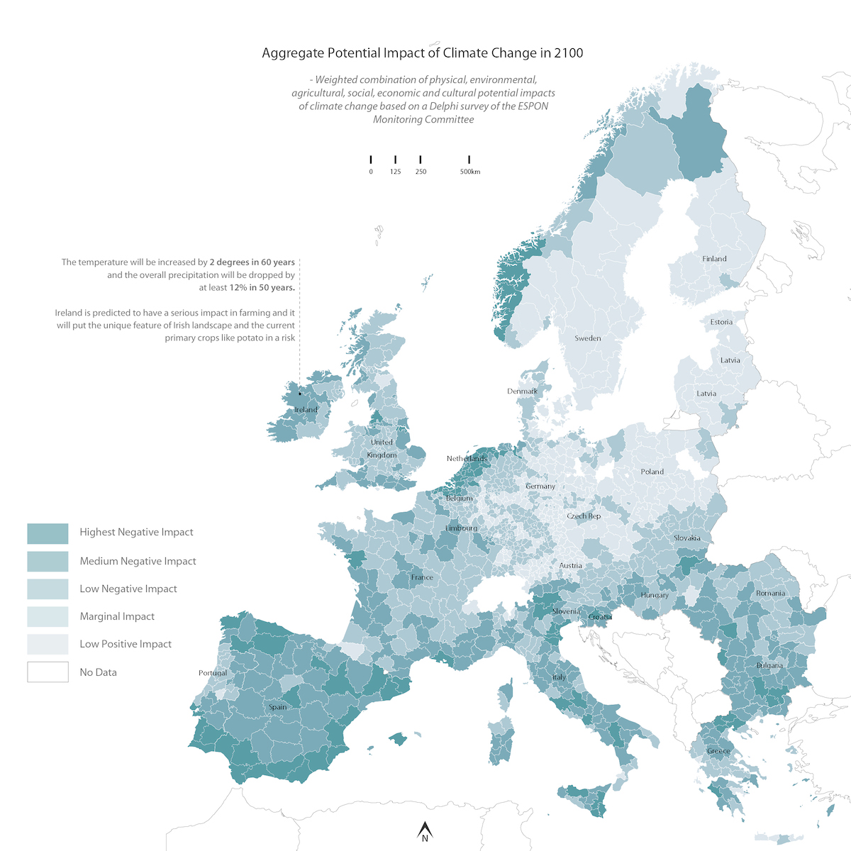 map showing climate change in europe