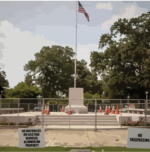 The monument to white supremacist Nathan Bedford Forrest sits vacant in Health Sciences Park, Memphis, TN (photo adapted from Andrea Morales).