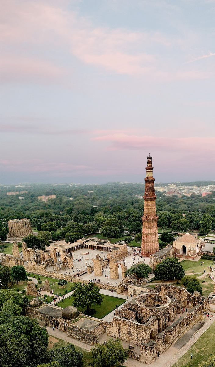 Aerial view of the Qutub Minar Conservation Zone, New Delhi