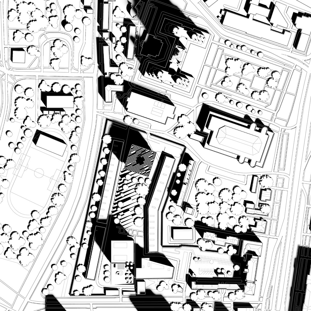 Image of the site plan of the embassy compound, with the new chancery to the north
