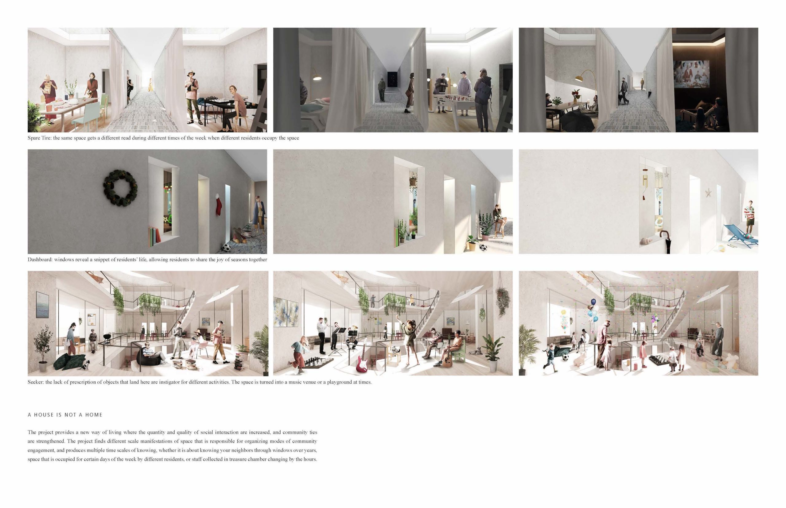 series of interior renderings and text about project