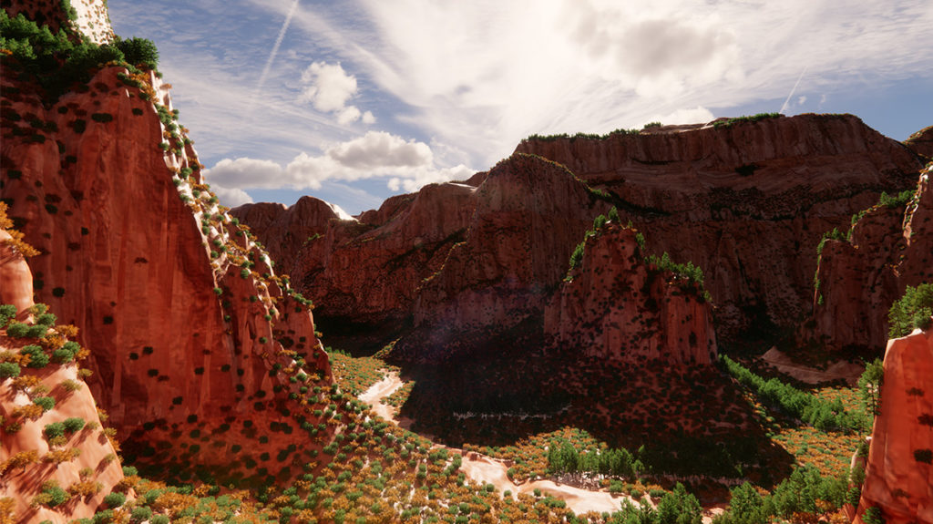 Rendering of canyon landscape in the sun