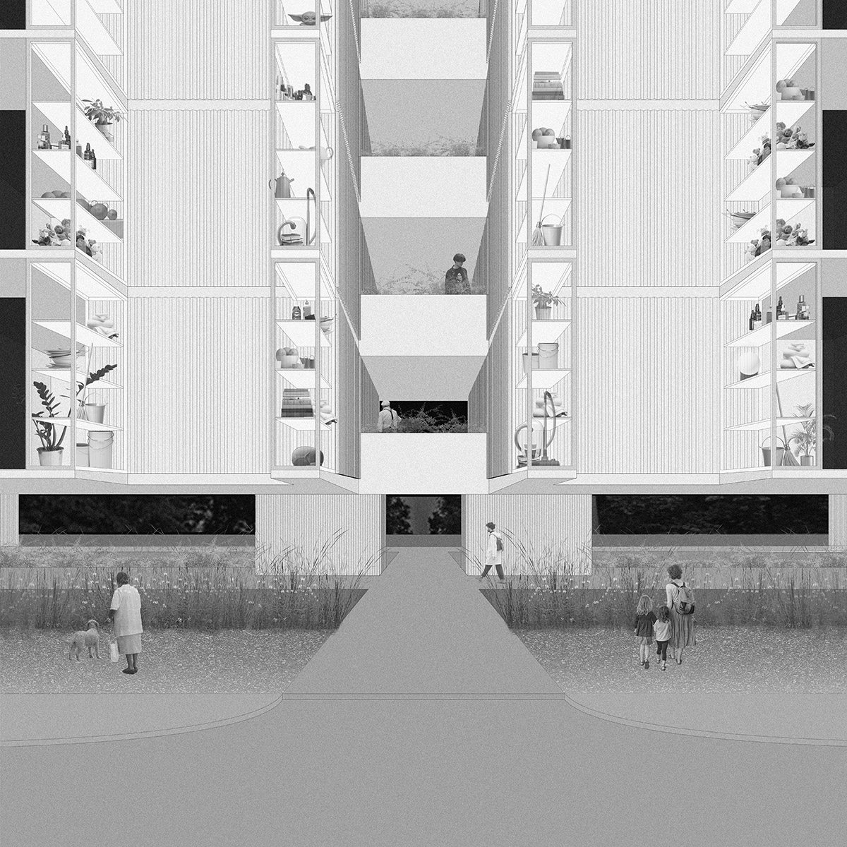 Image of building elevation with facade vitrines