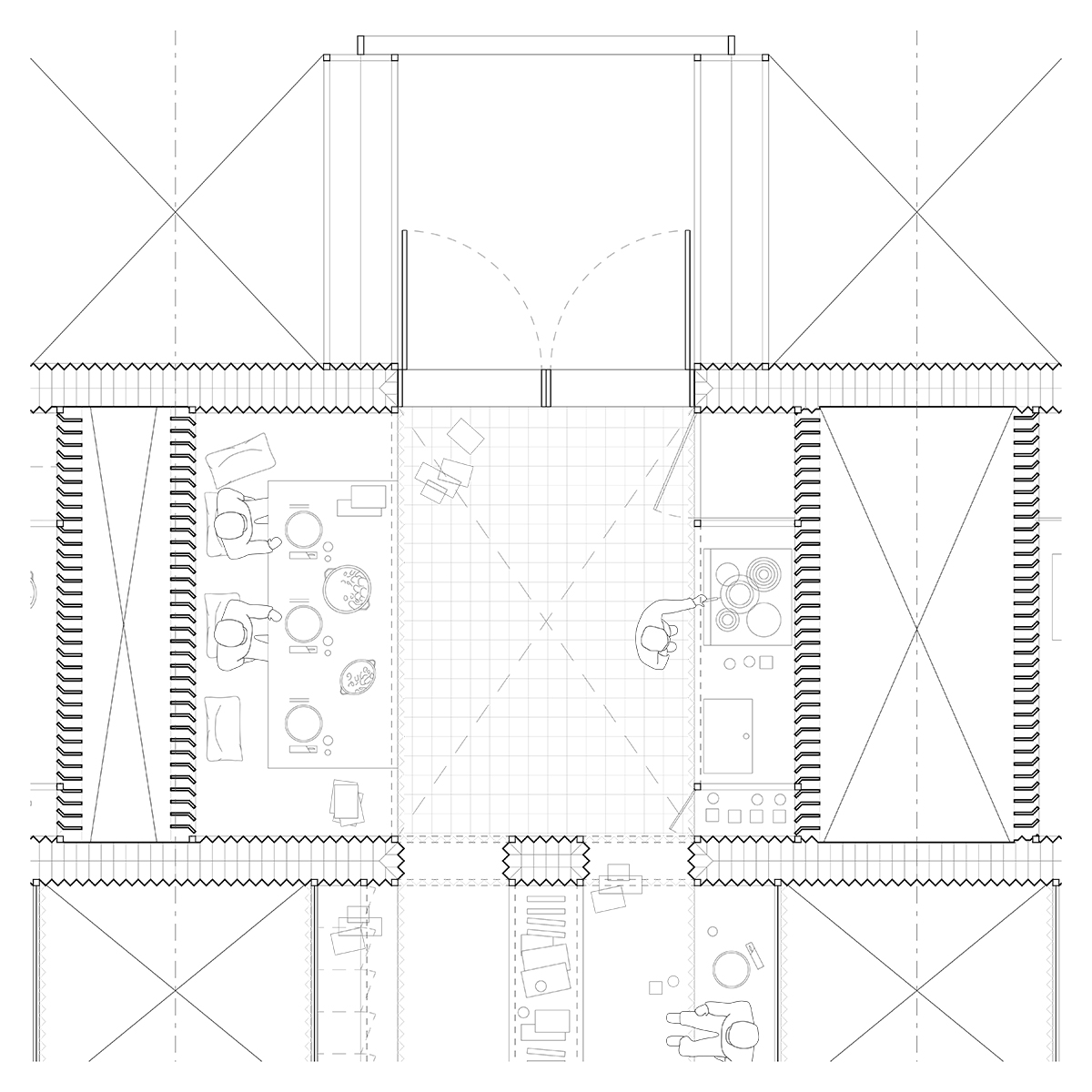 Plan of cooking and dining spaces