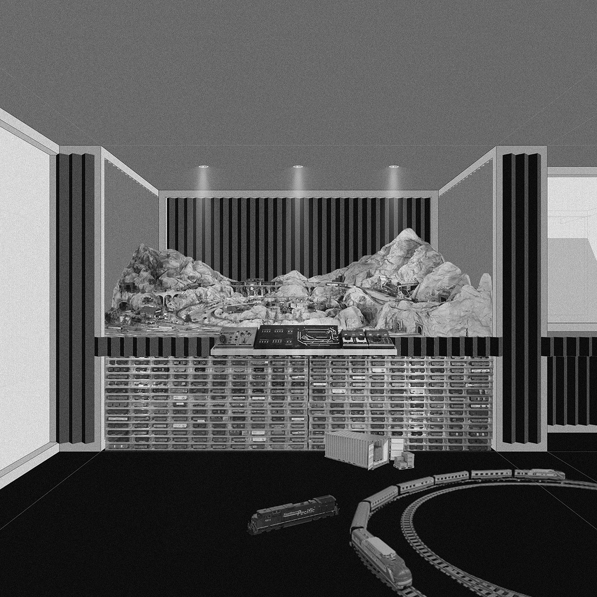 Image of a room with a toy train