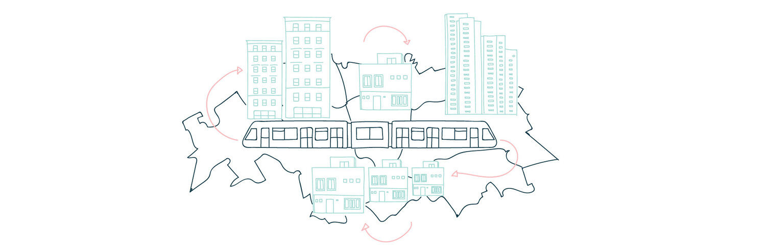 Illustration showing transit through a city