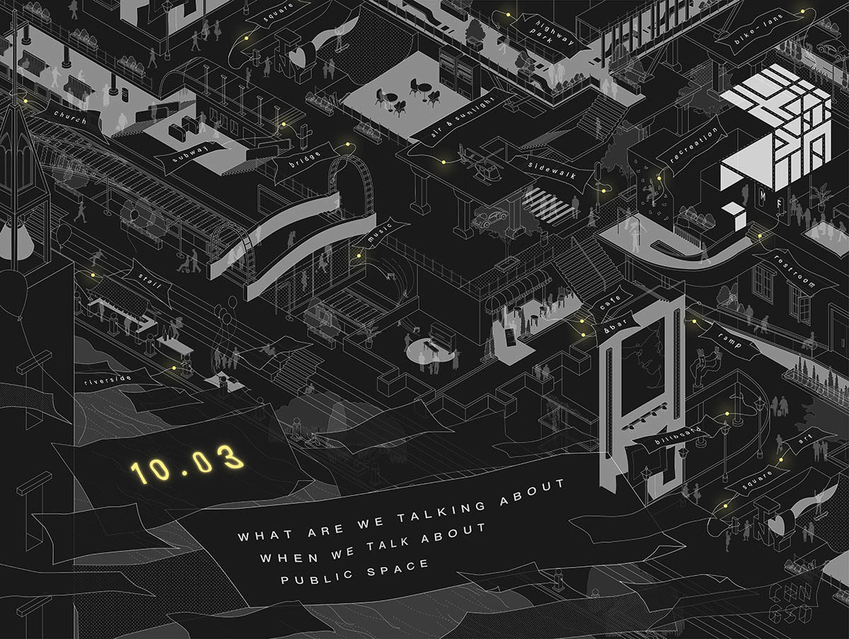 Poster for China GSD Virtual Symposium, with a drawing of an aerial view over a city. There is yellow and white text on the image with event details.
