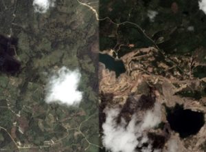 A satellite view showing the scarring of the land due to coal mining