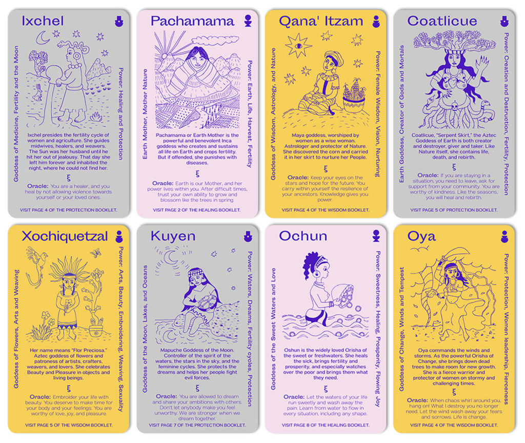 Each card in the "Sacred Women Oracle" invokes a goddess and her wisdom, then alludes to a guidebook Sepúlveda produced