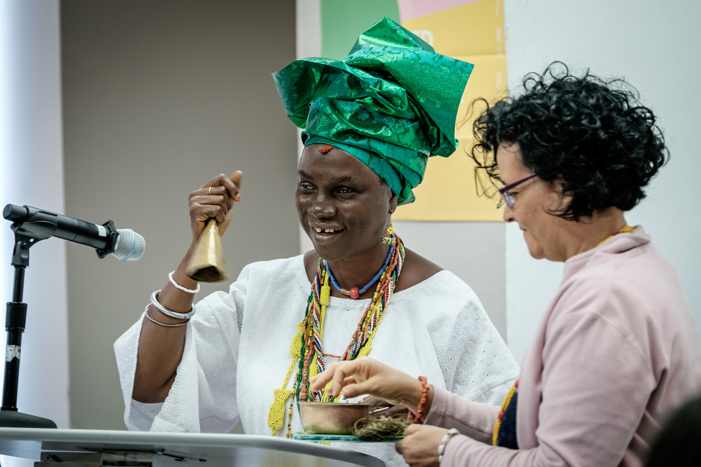 Princess Faniyi rings ceremonial handbell to mark the