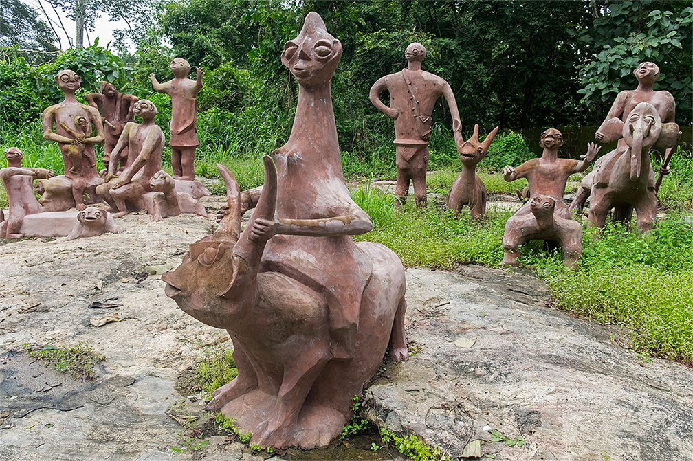 Symbolic sculptures within the Osun-Osogbo Sacred Grove, Osogbo, Nigeria,