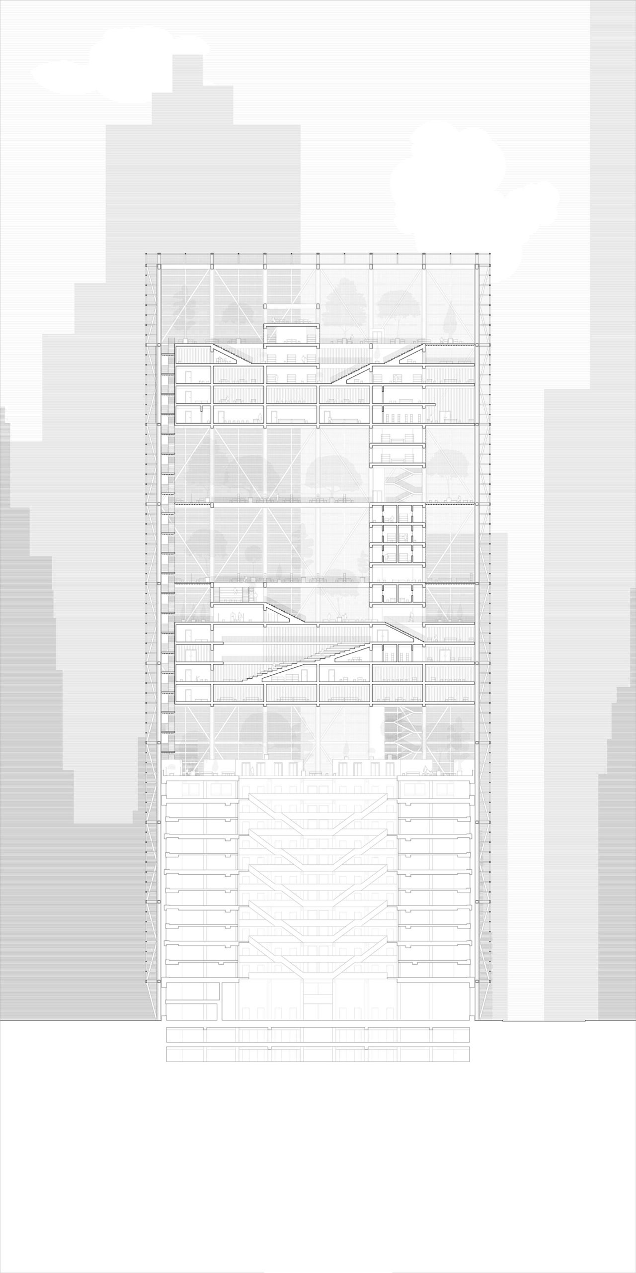 Sectional drawing of building