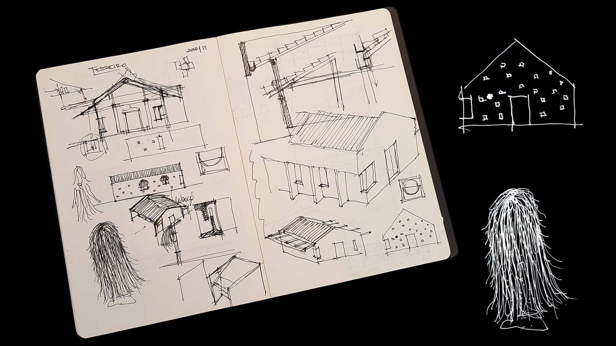 Form and ritual documented though architect’s sketches at Terreiro Tingongo Muendê