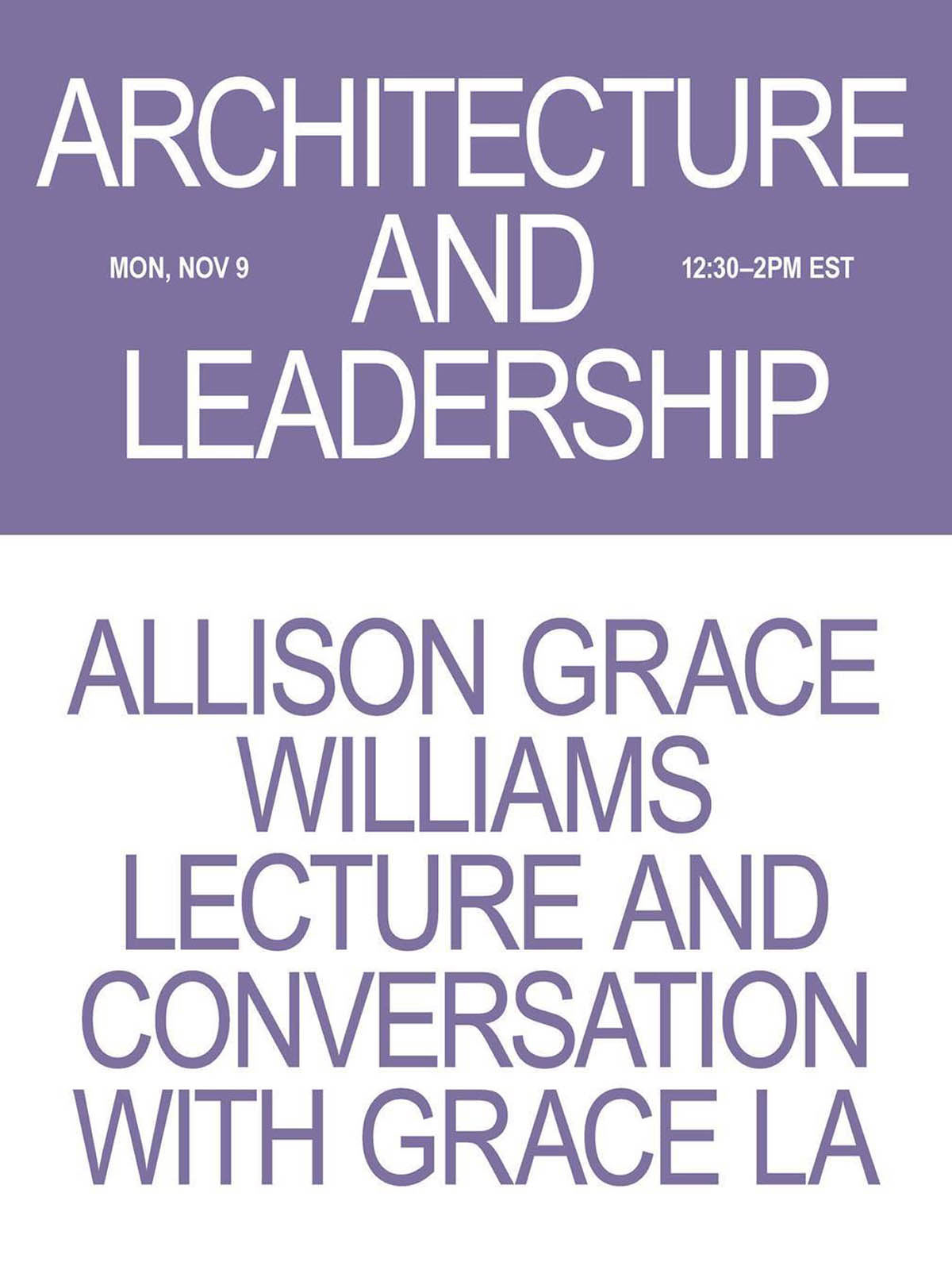 Purple and white poster advertising the event