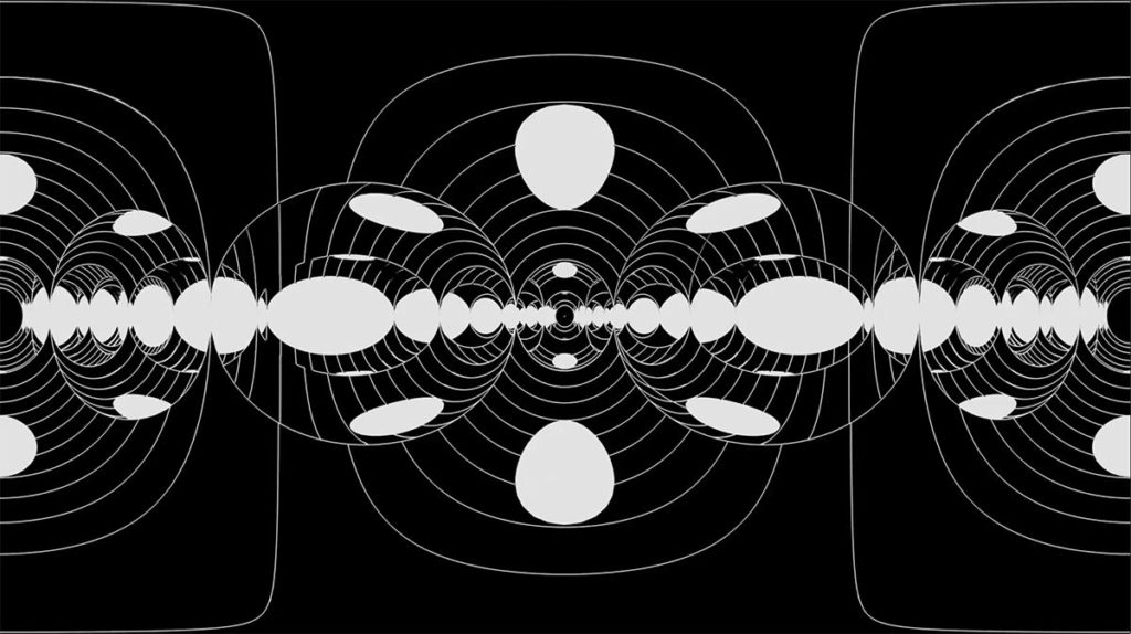 A black-and-white composition of simple forms is a still frame of a transforming animation.