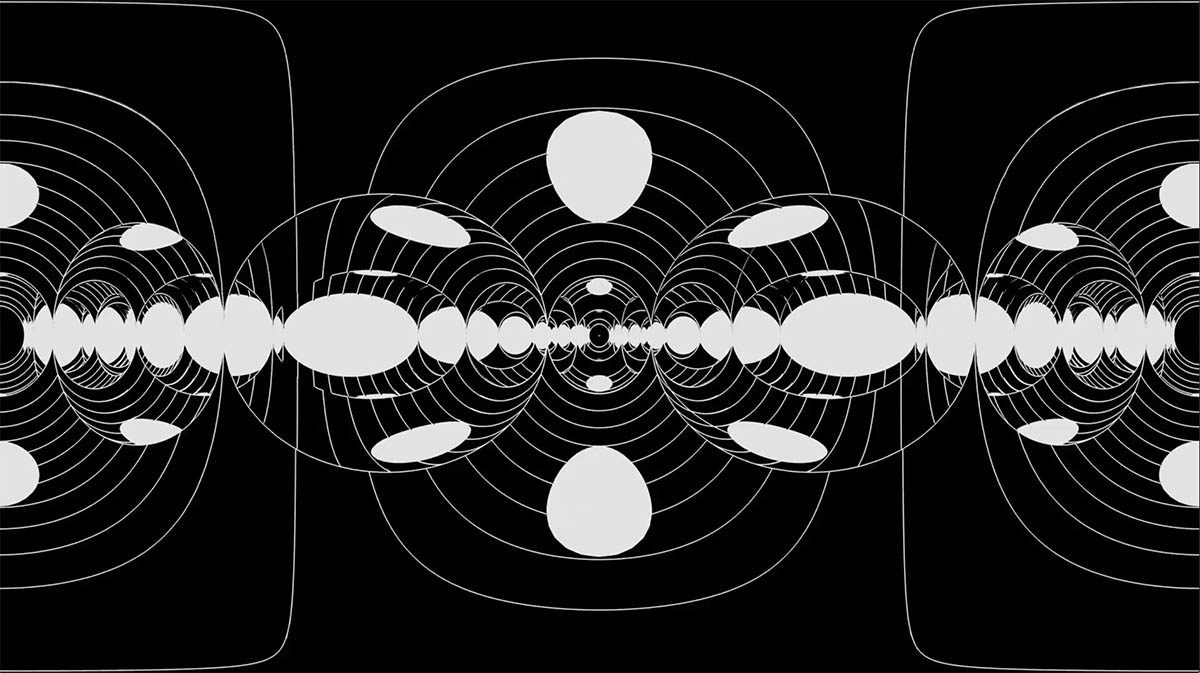 A black-and-white composition of simple forms is a still frame of a transforming animation.