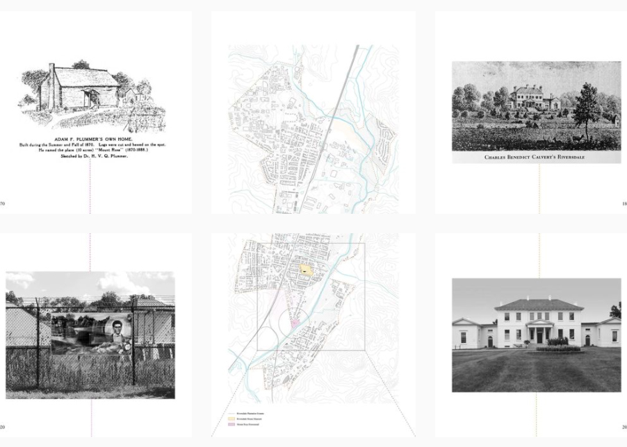 Image of snapshot of the Homstead Instagram showing squares of black and white images and line mapping