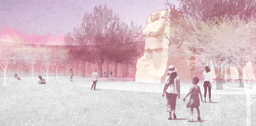 Rendering showing MLK monument among foliage