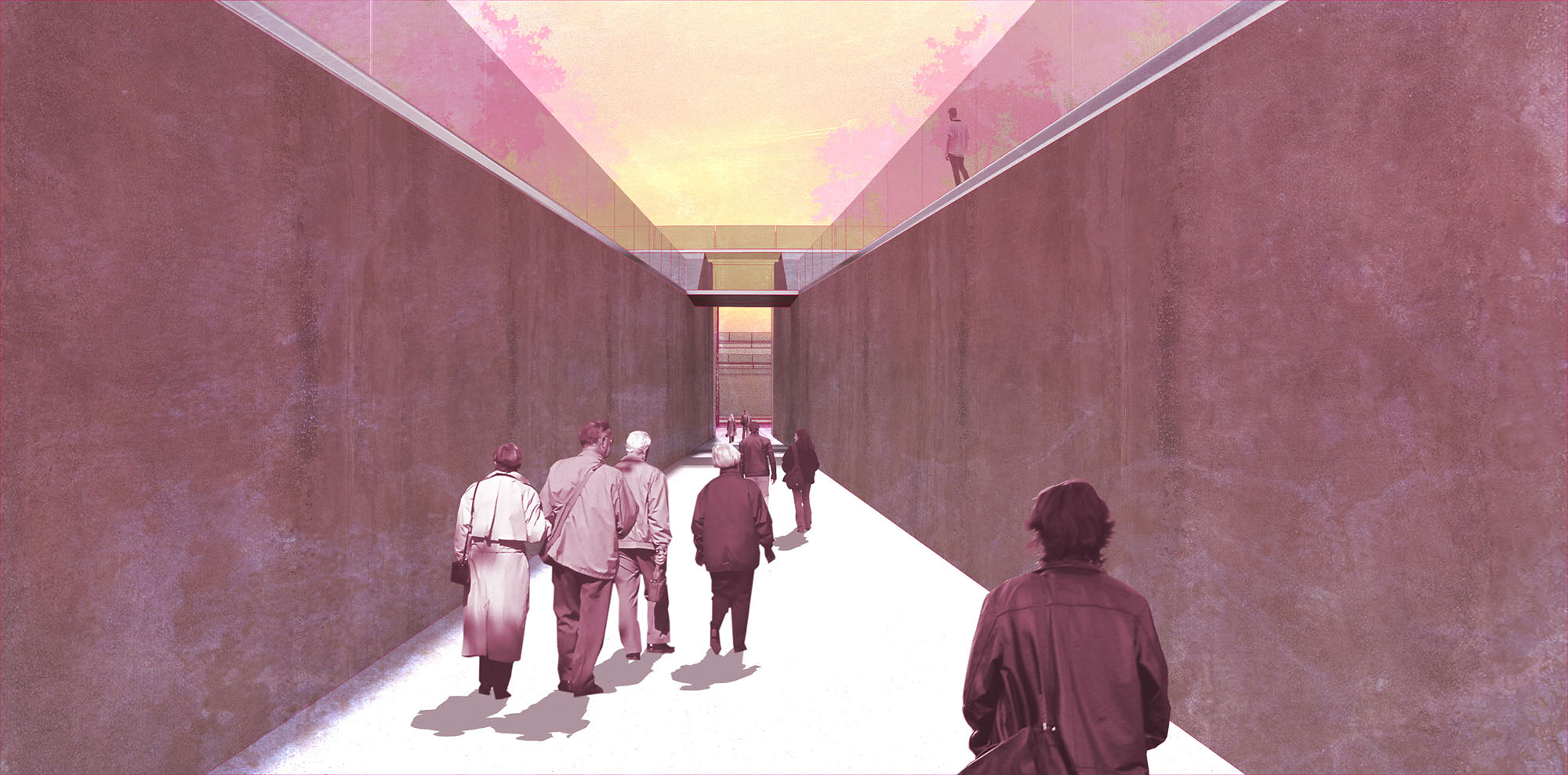 Rendering showing walkway between walls