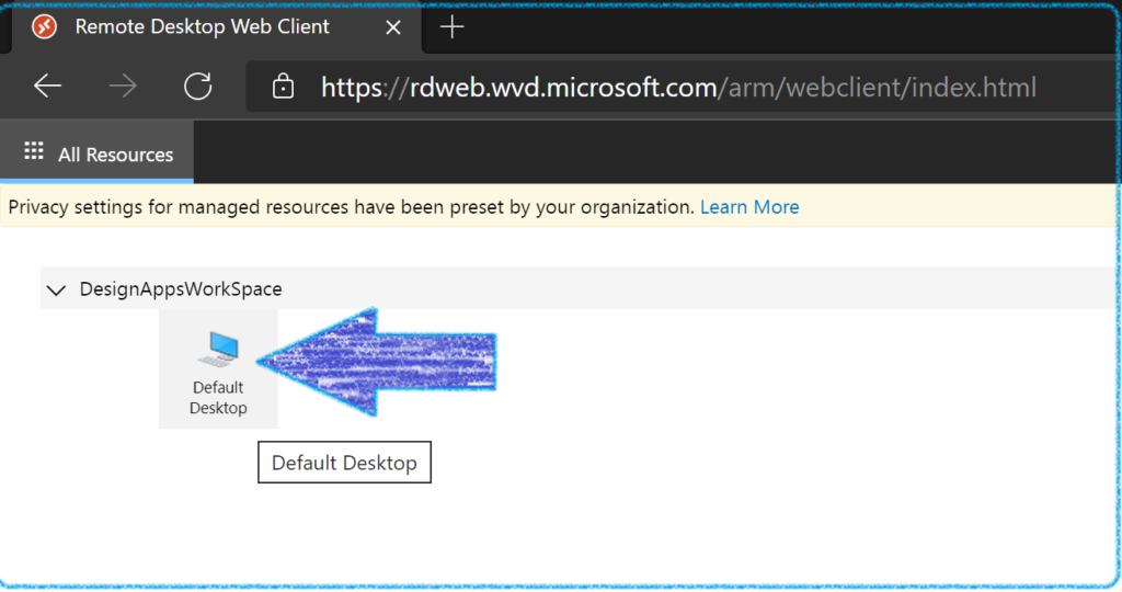 Select Default Desktop to enter the remote desktop
