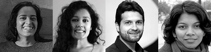 Four black-and-white headshots of the event organizers, side-by-side.