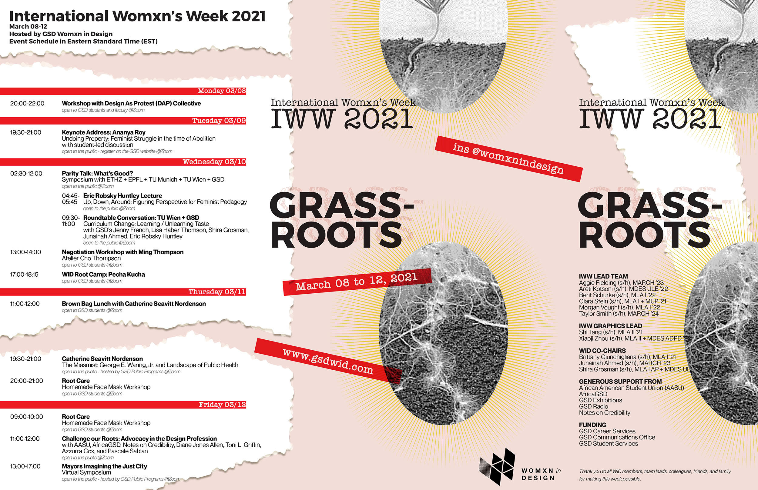 Events poster for International Women's Week events