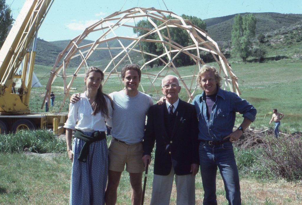 (Left to right) Amy C. Edmondson, John Katzenberger, Buckminster Fuller, and Thomas Crum (1982). Photo courtesy Amy C. Edmondson.