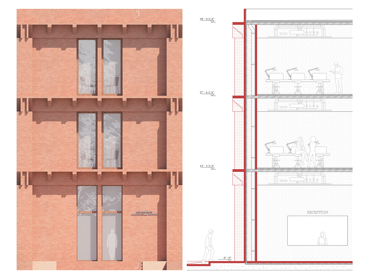 Facade detail and section.