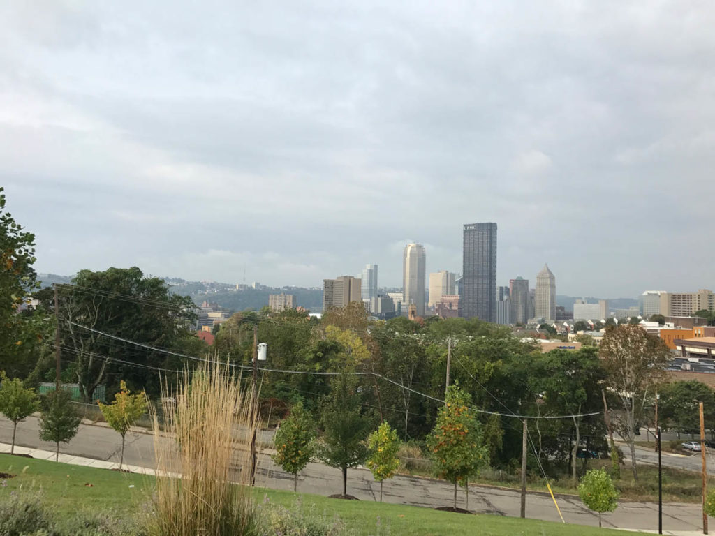 Exterior view of city from park