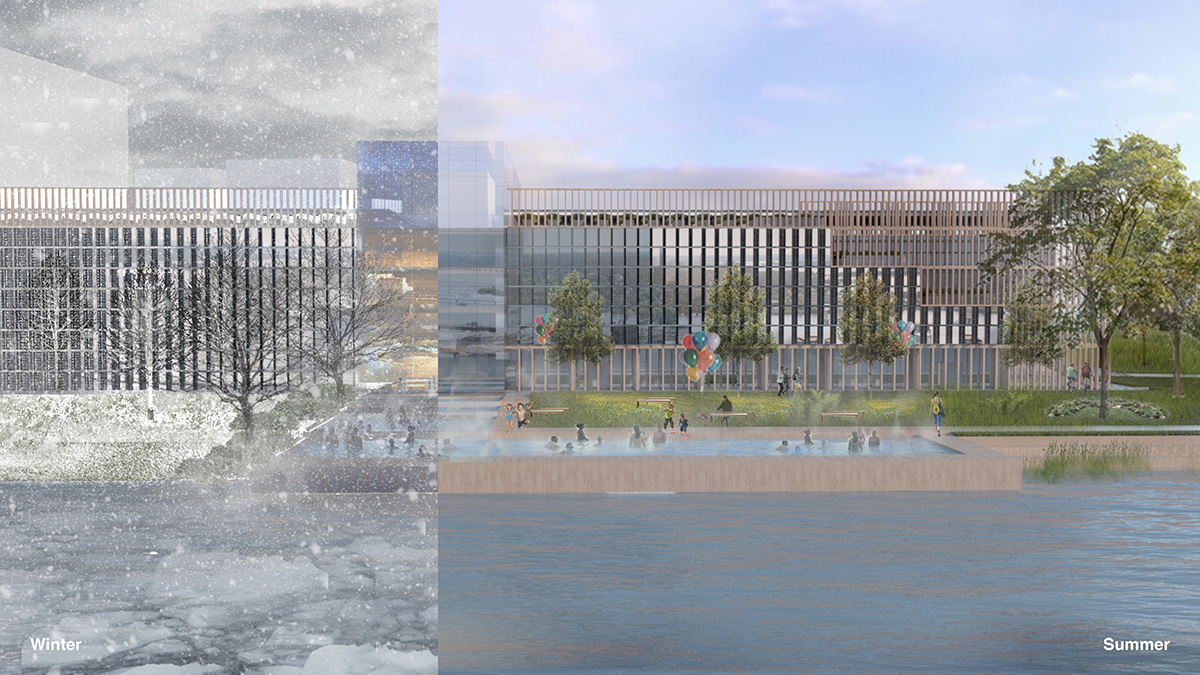 Rendering of building in winter and summer