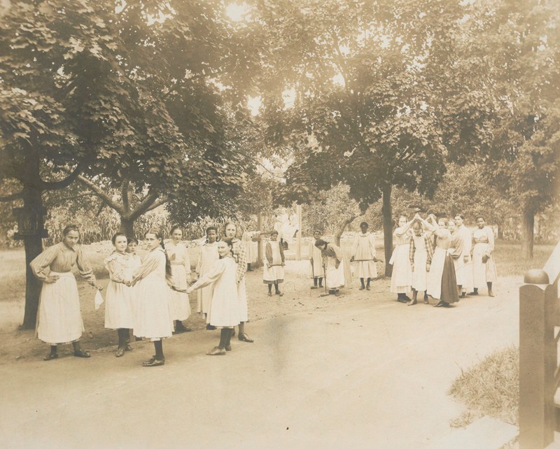 Historic Image of schoolchildren gathered at the Industrial School for Girls
