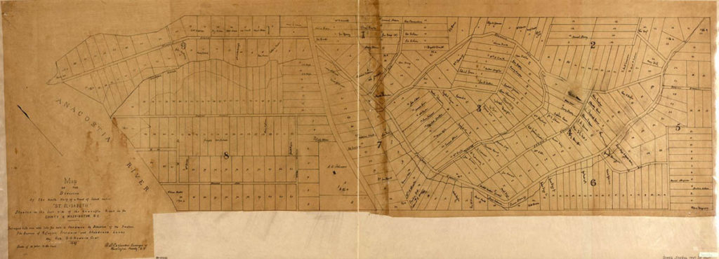 Brown map of the division of the north half of a tract of land called 