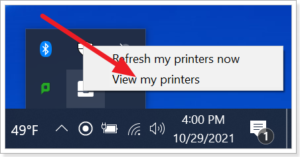 In the tray, click on the Print Deploy icon and choose View my Printers