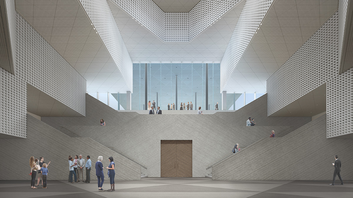 Interior render of central atrium of Ismaili Center