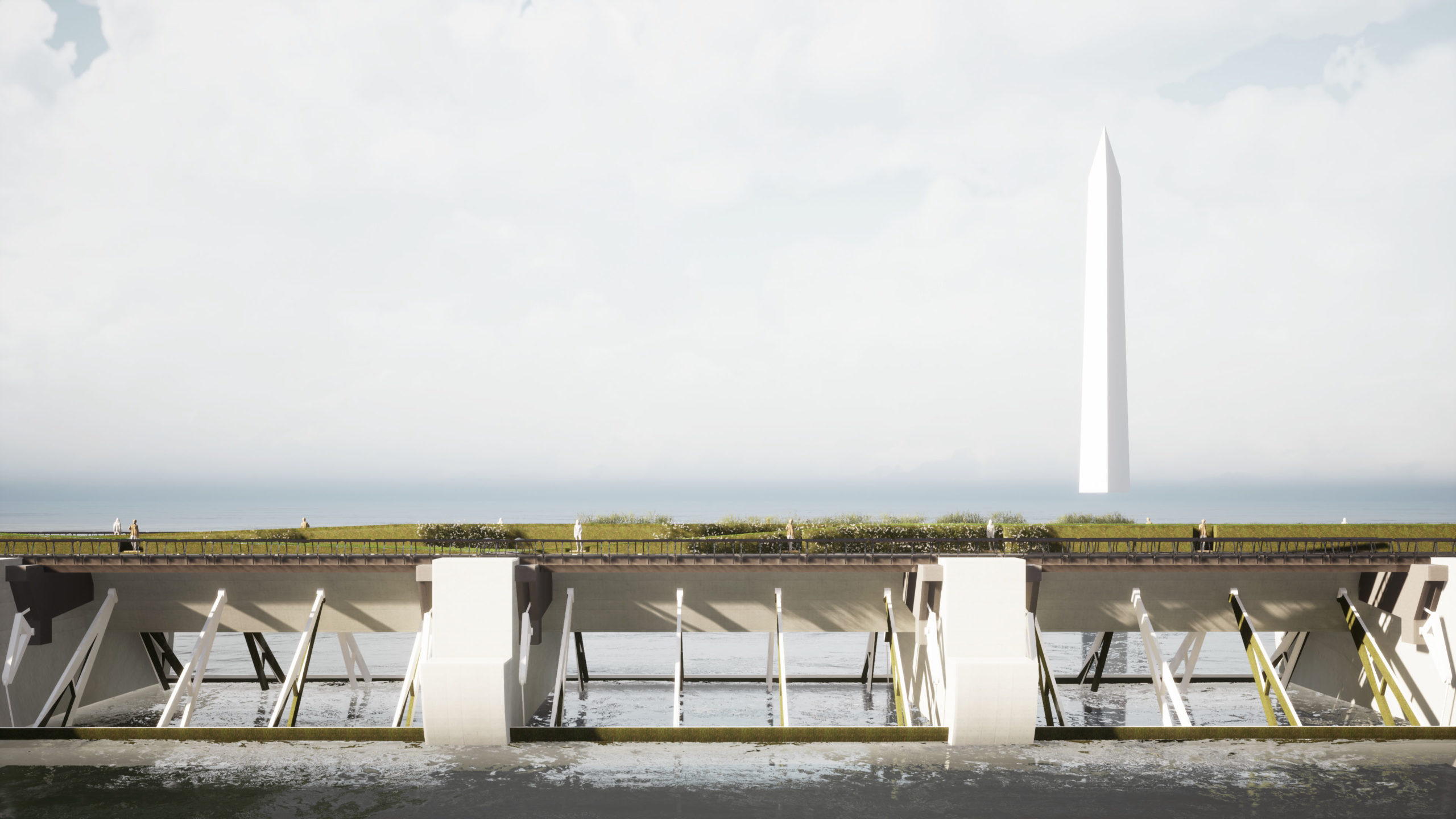 Rendering of the side of the bridge with the Washington Monument in the distance.