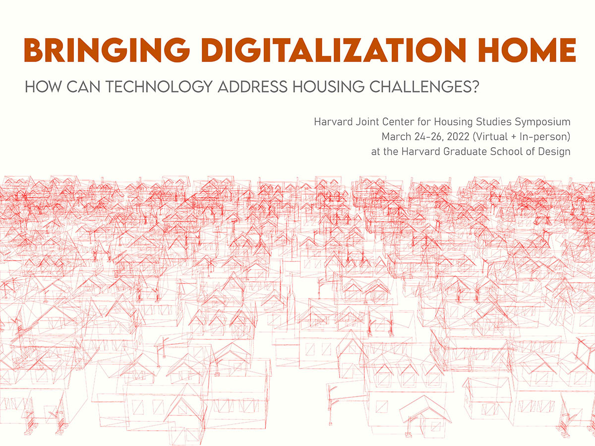 Graphic with red outlines of houses across a town, with orange text that reads